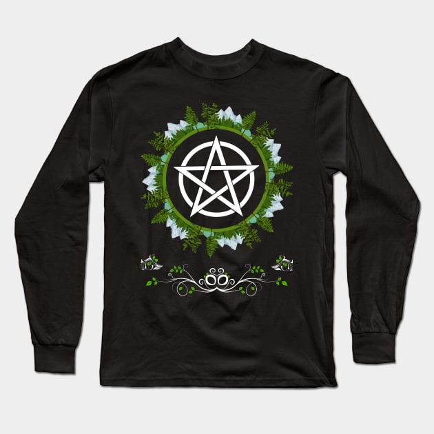 Green Witch Pentacle - Nature Themed Wiccan Pentagram Long Sleeve T-Shirt by Occult Designs